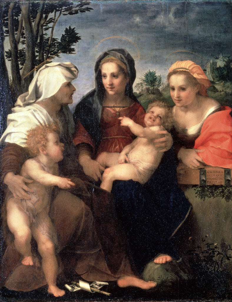 Detail of Virgin and Child with Saints Catherine, Elisabeth and John the Baptist, 1510s. by Andrea del Sarto