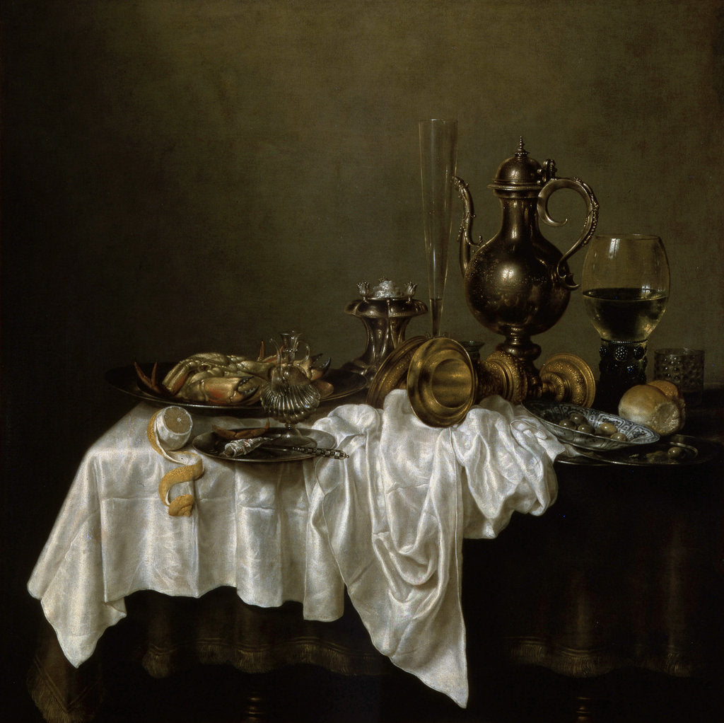 Detail of Breakfast with a Lobster, Dutch painting of 17th century by Willem Claesz Heda