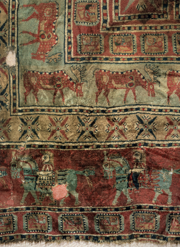 Detail of Pile Carpet (Detail: Fallow deers and horsemen), 5th-4th century BC by Unknown