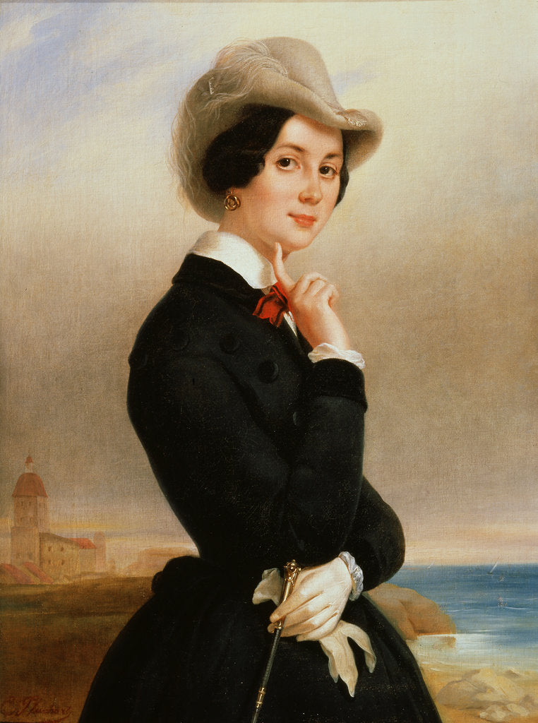 Detail of Portrait of the actress of the Imperial theatre Vera Samoylova, 1840s. by Eugene Pluchart