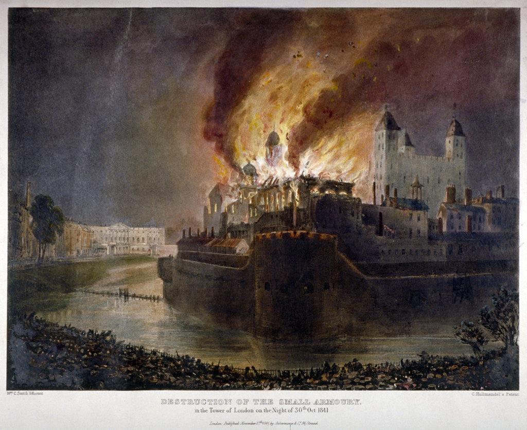 Detail of Destruction of the Armoury in the Tower of London by fire, 30 October 1841 by William C Smith