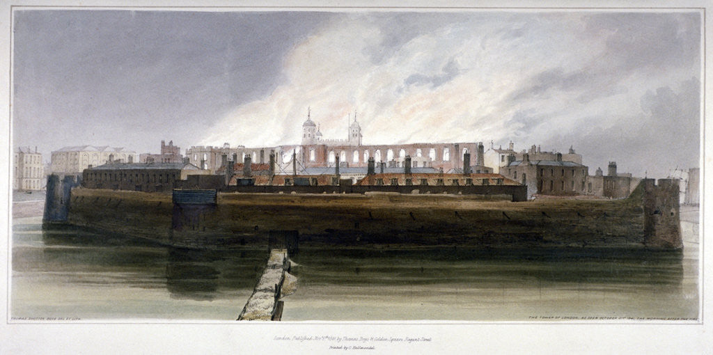 Detail of The Tower of London the morning after the fire in the Armoury on 30 October 1841 by Thomas Shotter Boys
