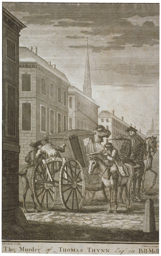 Detail of Scene of Thomas Thynne's murder in Pall Mall, Westminster, London, 1682 (c1775) by James Basire I