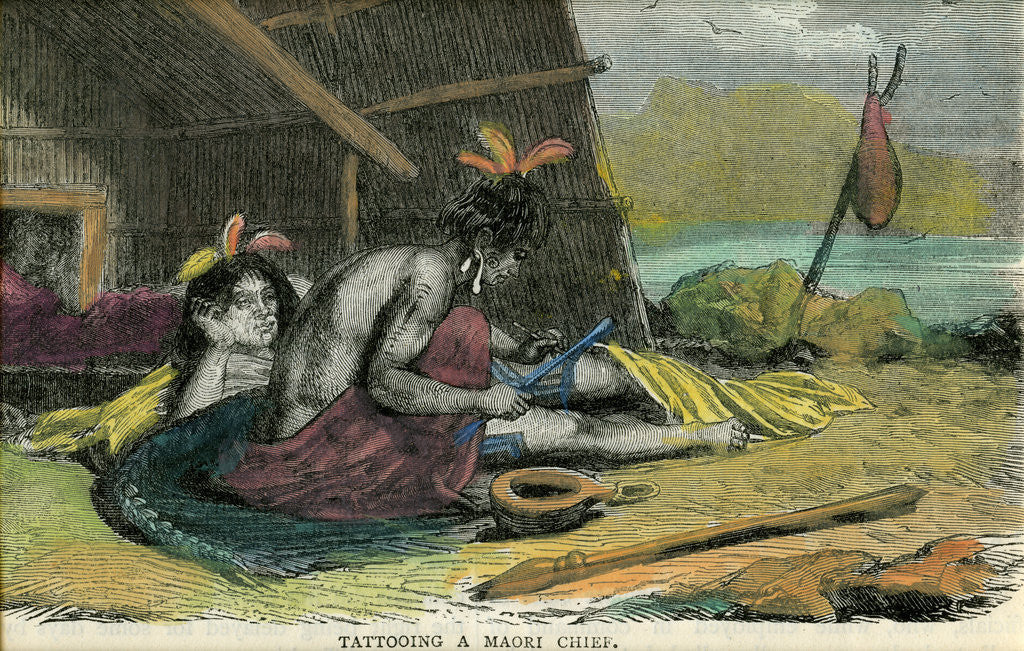 Detail of Tatooing a Maori chief by Anonymous