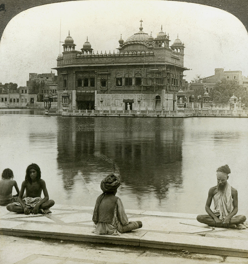 Detail of Fakirs at Amritsar, looking south across the Sacred Tank to the Golden Temple, India by Underwood & Underwood