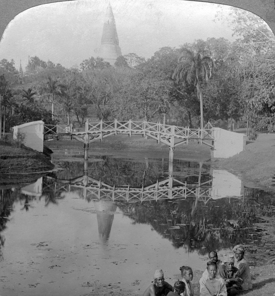 Detail of Fortress gardens and the Shwedagon Pagoda, Rangoon, Burma by Underwood & Underwood