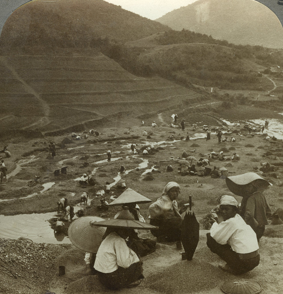 Detail of Dredging a river bed for rubies, Mogok, Burma by Underwood & Underwood