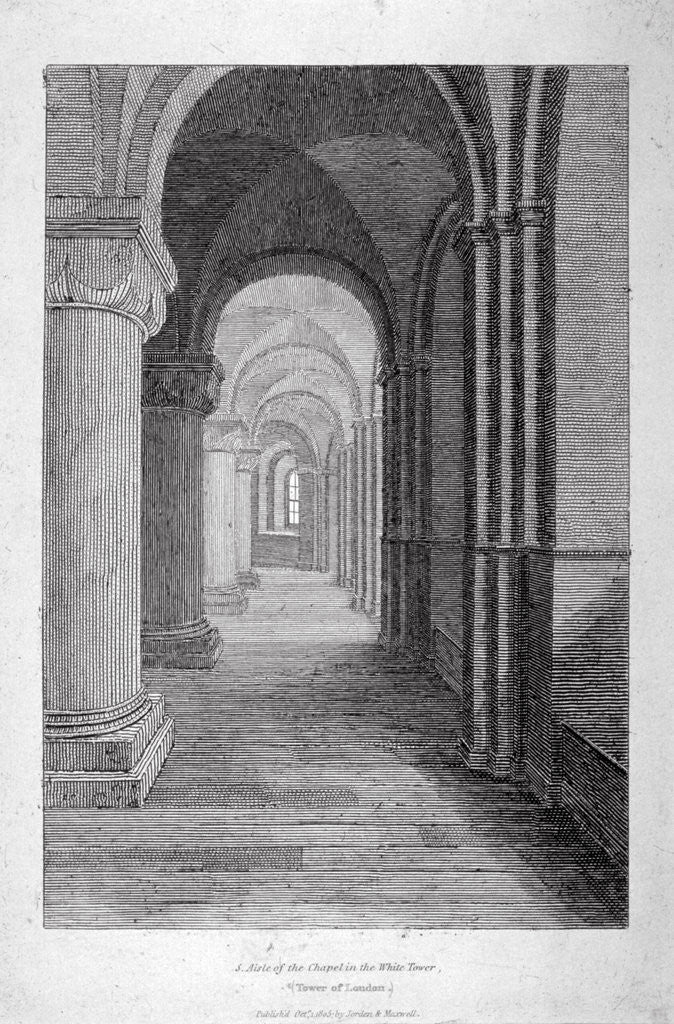 Detail of Interior view of the south aisle of St John's Chapel in the White Tower, Tower of London by Anonymous
