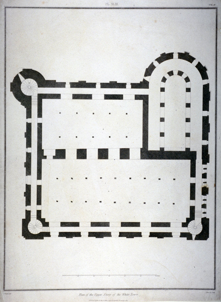 Plan of the upper storey of the White Tower, Tower of London by James Basire II