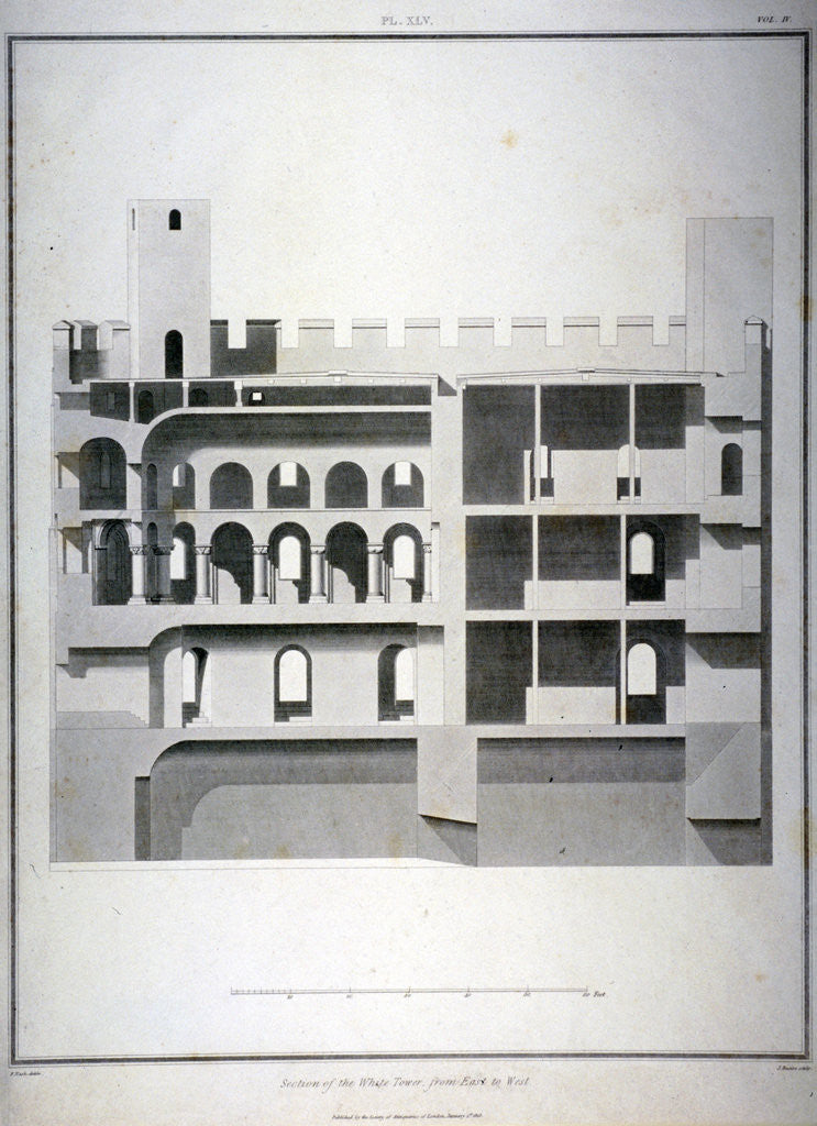 Detail of Section of the White Tower, Tower of London, from east to west by James Basire II