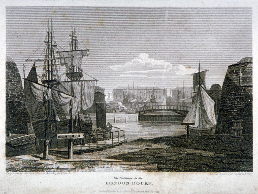 Detail of View of the entrance to London Docks, Wapping by T Matthews