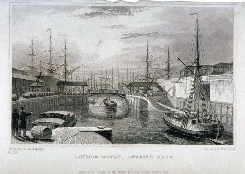 Detail of View of London Docks looking west, Wapping by MJ Starling