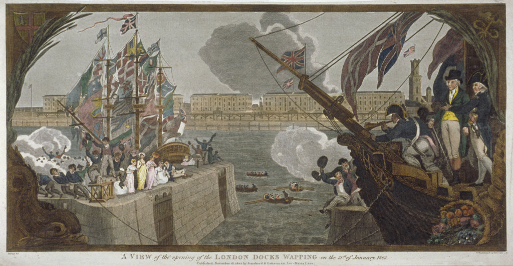 Detail of The opening of London Docks, Wapping by V Woodthorpe
