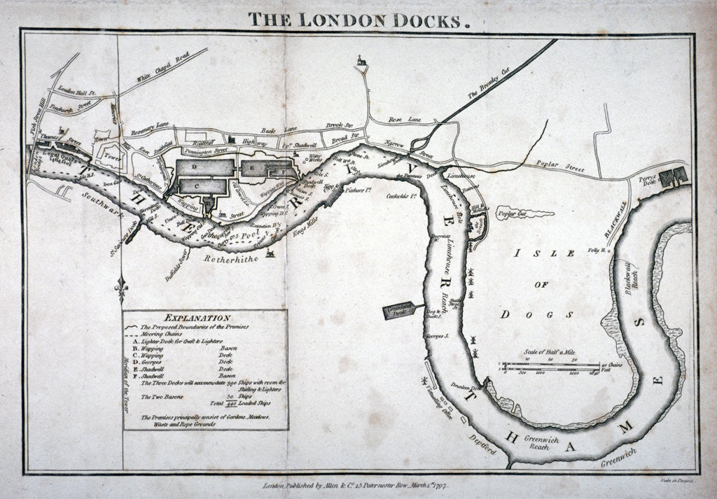 Detail of Plan of the River Thames showing the London Docks and the Isle of Dogs, 1797 by Anonymous