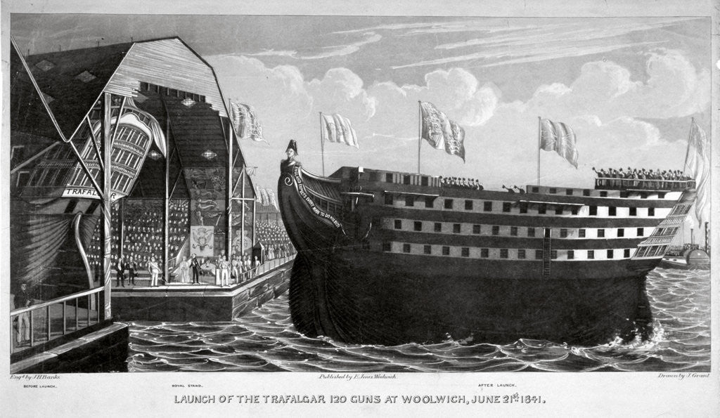 Detail of Launch of HMS 'Trafalgar', Woolwich Royal Dockyard, Kent by John Henry Banks