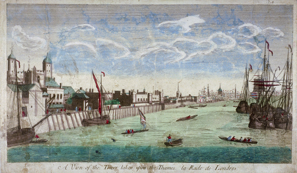 Detail of View of the Tower of London with boats on the River Thames by John Boydell