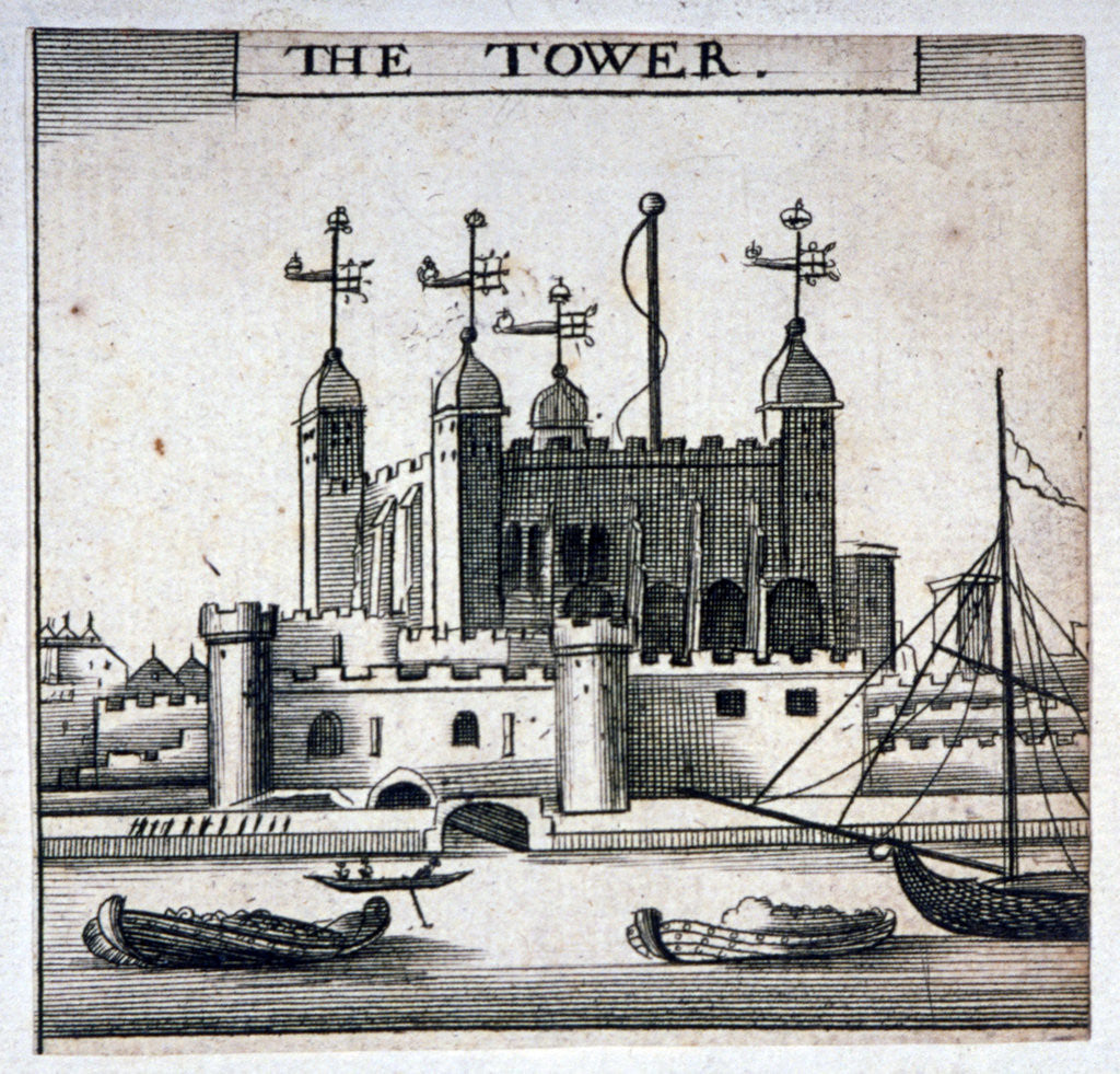 Detail of View of the Tower of London with boats on the River Thames by Anonymous