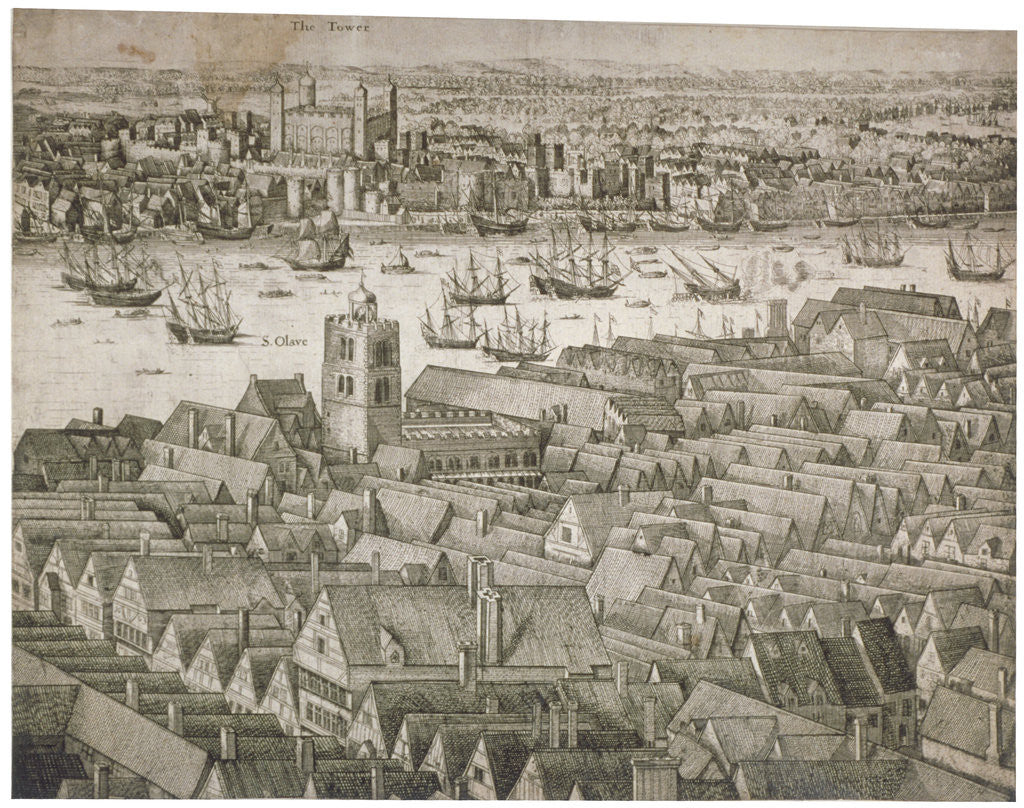 Detail of View of the Tower of London from the south with boats on the River Thames by Anonymous