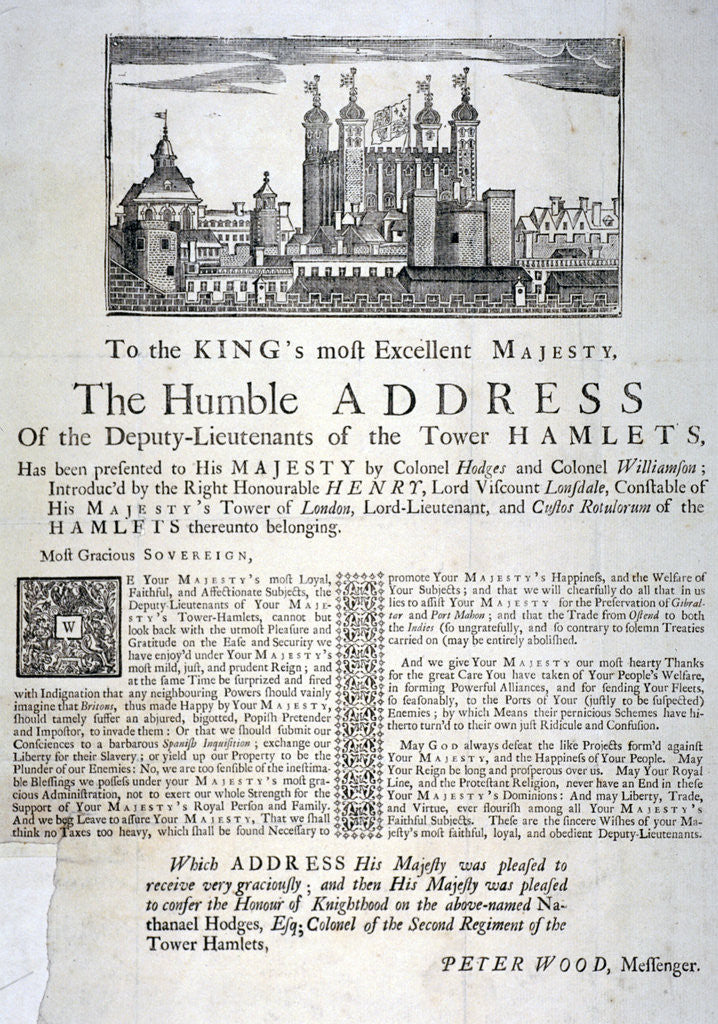Detail of Address to the King of England from the deputy lieutenants of Tower Hamlets by Anonymous