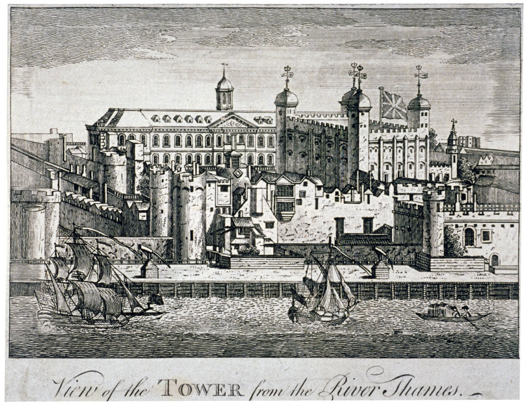 Detail of South view of the Tower of London with boats on the River Thames by Anonymous