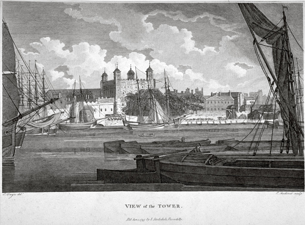 Detail of View of the Tower of London with boats on the River Thames by Philip Audinet