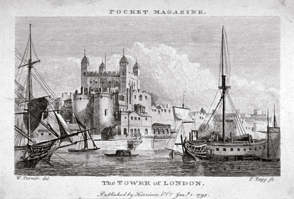 Detail of View of the Tower of London with boats on the River Thames by Thomas Tagg
