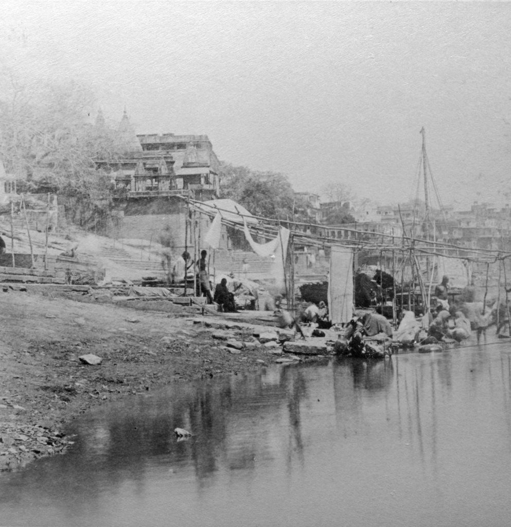 Detail of Bathing ghat, Benares, India by BW Kilburn