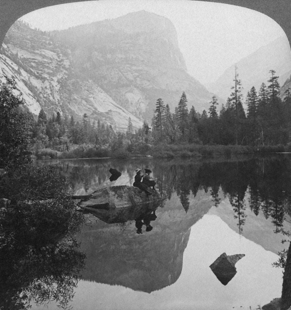 Detail of View of Mirror Lake, looking towards Mount Watkins, Yosemite, California, USA by Underwood & Underwood