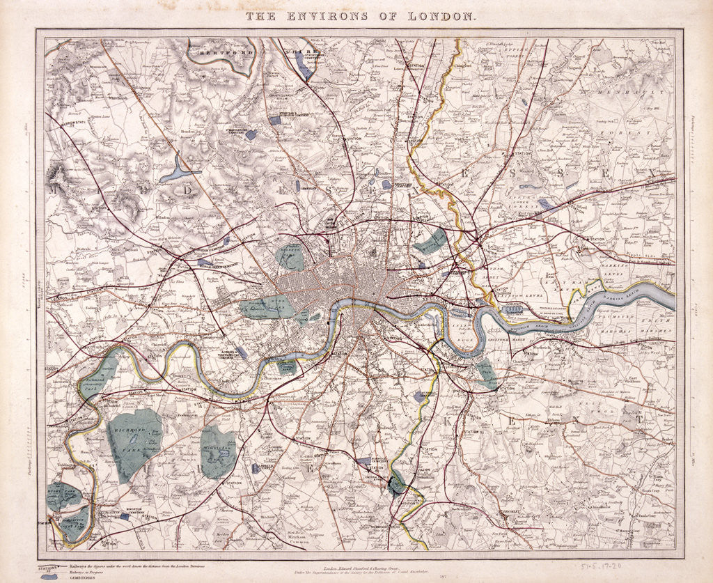 Detail of Map of London by Benjamin Rees Davies