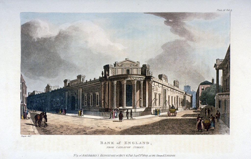 Detail of The Bank of England, from Cateaton Street, City of London by Augustus Charles Pugin