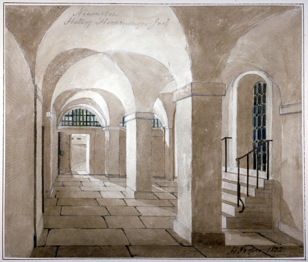 Detail of Interior view of a hall in Horsemonger Lane Prison, Union Road, Southwark, London by G Yates