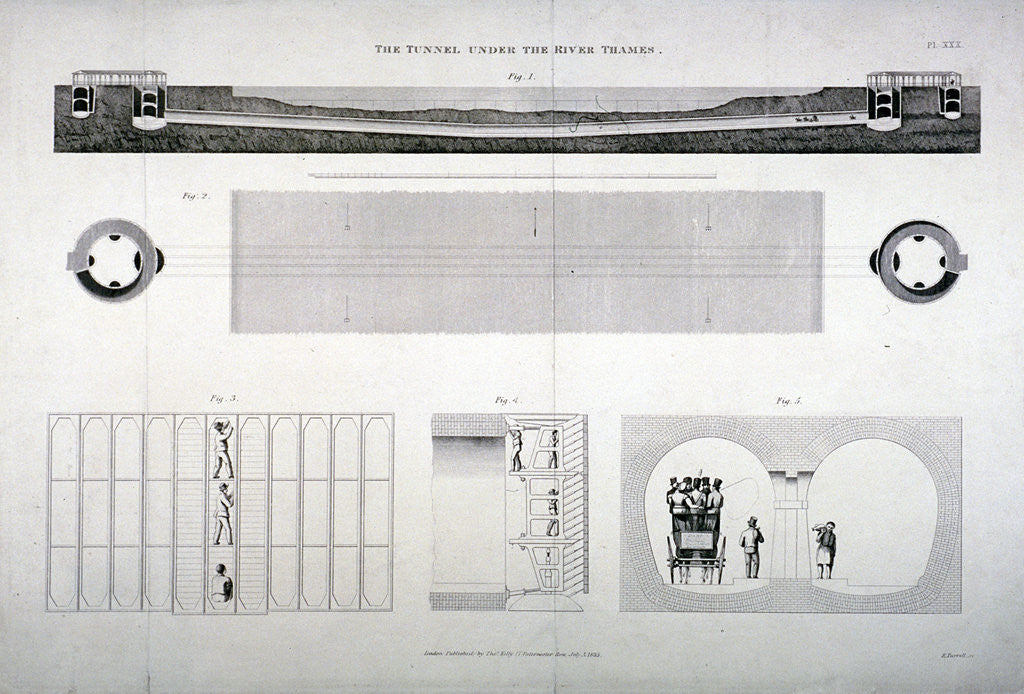 Detail of Plan, sections and elevations of the Thames Tunnel, London by E Turrell