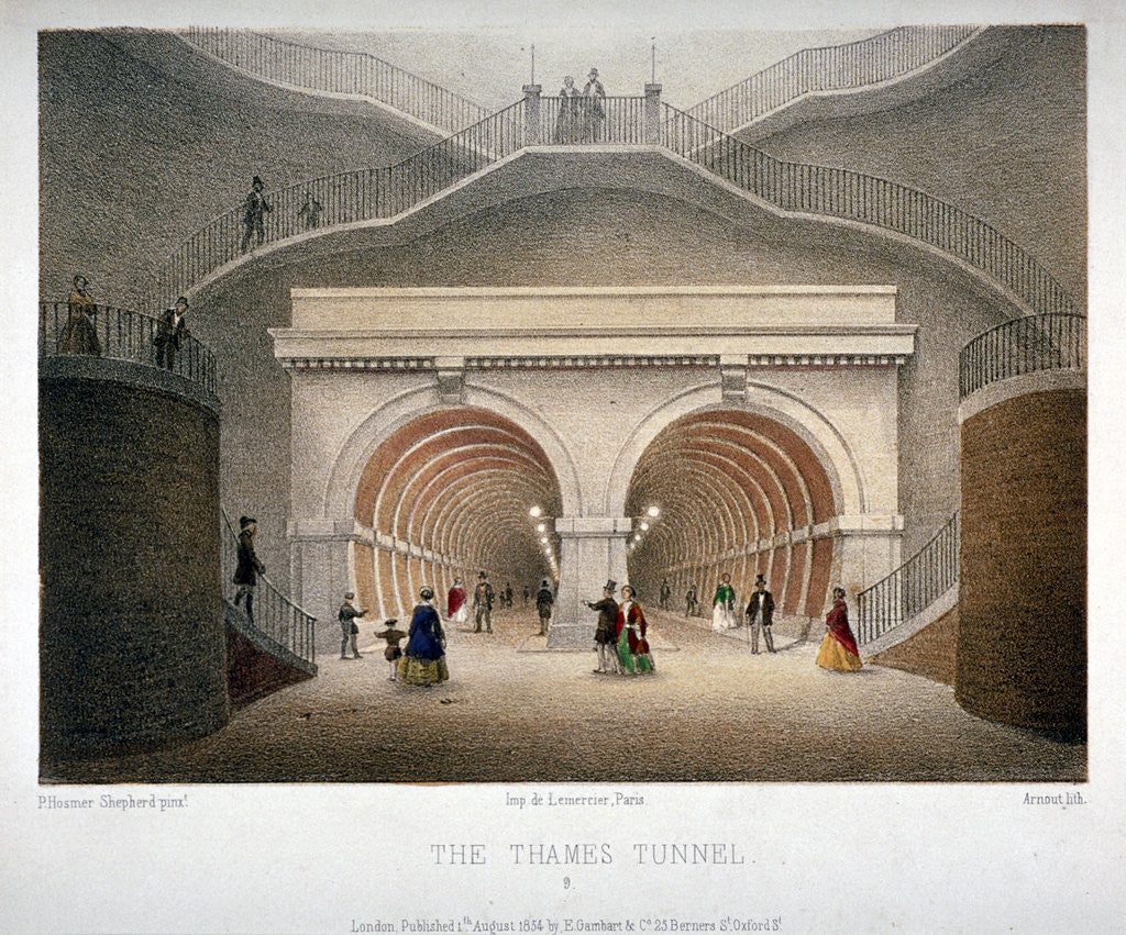 Detail of View of the entrance to the Thames Tunnel, London by Jules Louis Arnout