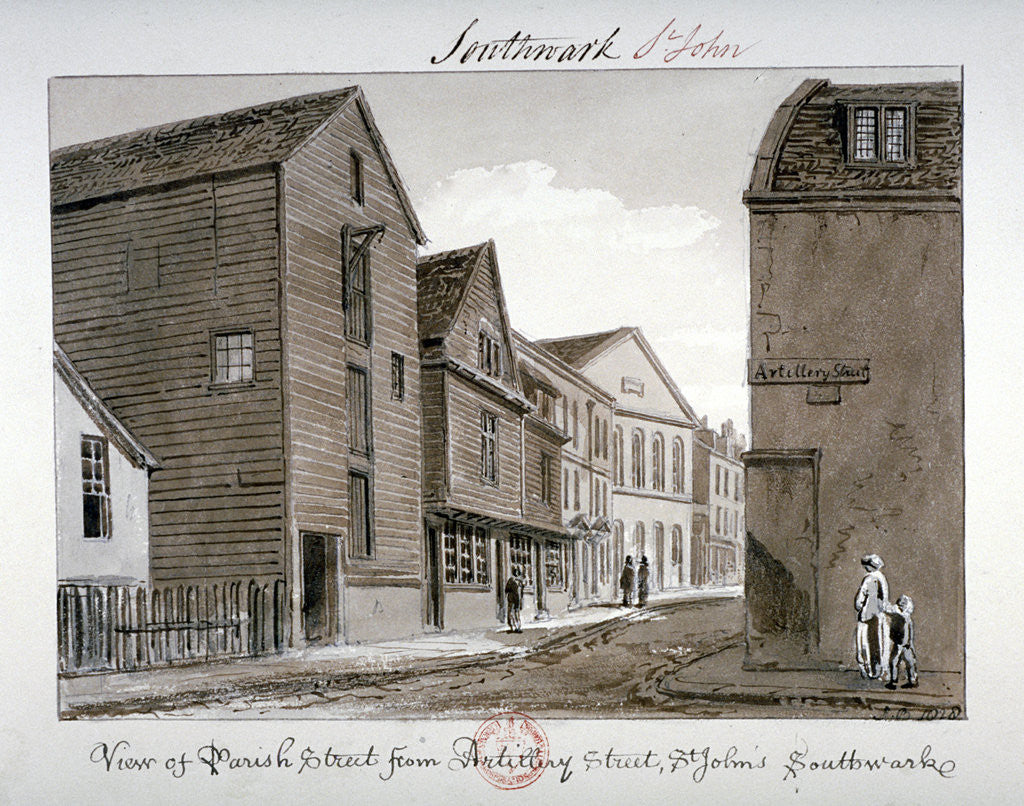 Detail of View of Parish Street and Artillery Street, Bermondsey, London by John Chessell Buckler