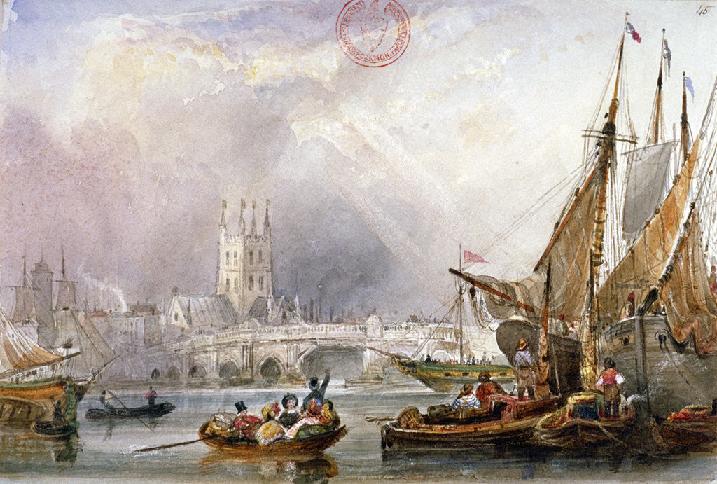 Detail of View of the River Thames and water craft below London Bridge by Anonymous