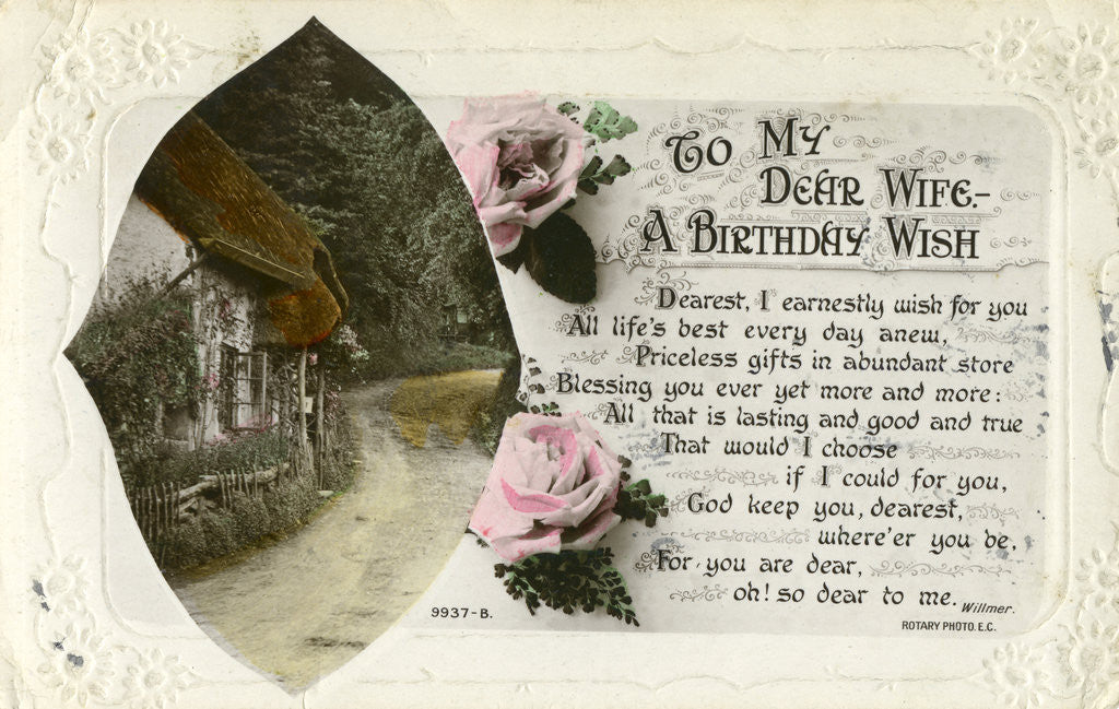Detail of Birthday postcard from a husband to his wife by Anonymous