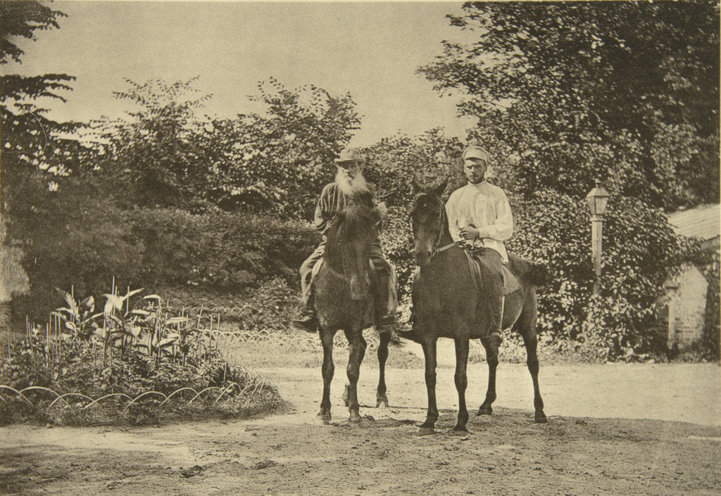 Detail of Russian author Leo Tolstoy riding in Yasnaya Polyana, near Tula, Russia, 1900 by Sophia Tolstaya