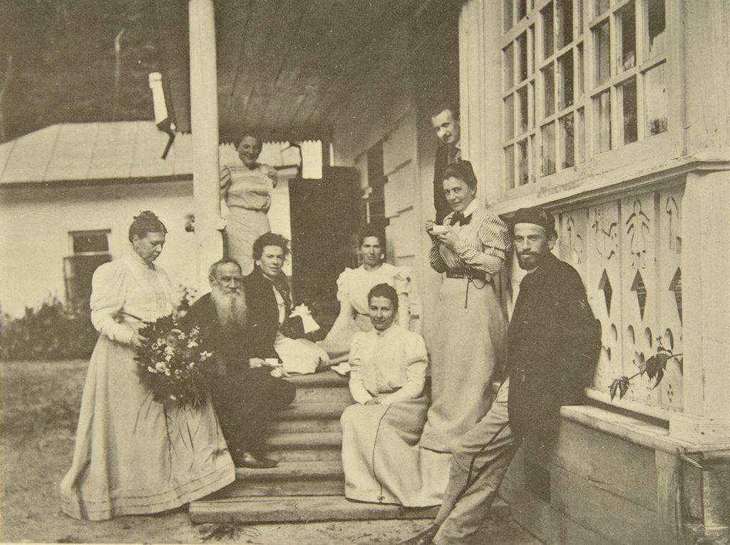 Detail of Russian author Leo Tolstoy with family on his wifes birthday, Russia, 1900s by Sophia Tolstaya