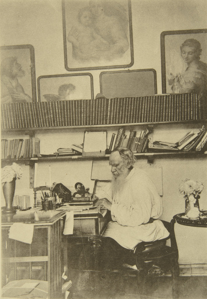 Detail of Russian author Leo Tolstoy at work, 1890s by Sophia Tolstaya