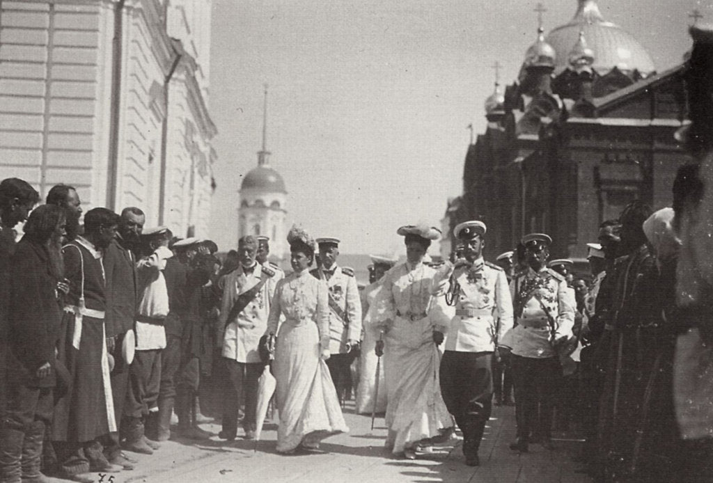 Detail of The Russian royal family visiting Sarov Monastery, Russia, 1903 by K von Hahn