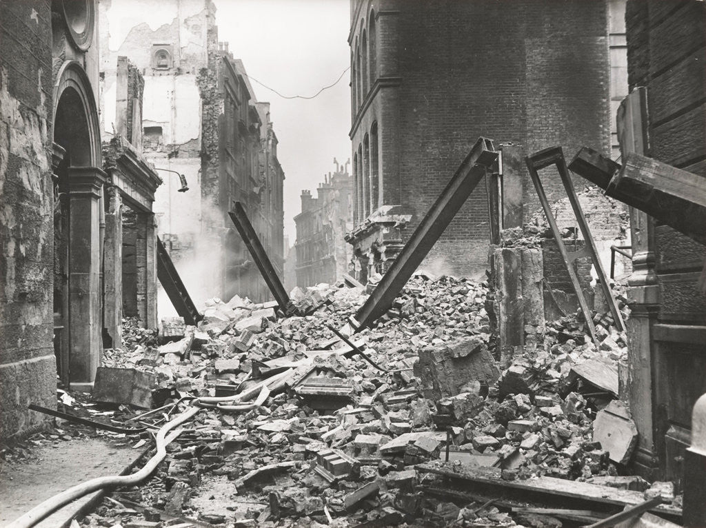 Detail of View looking south down Walbrook after an air raid, City of London, World War II by Anonymous