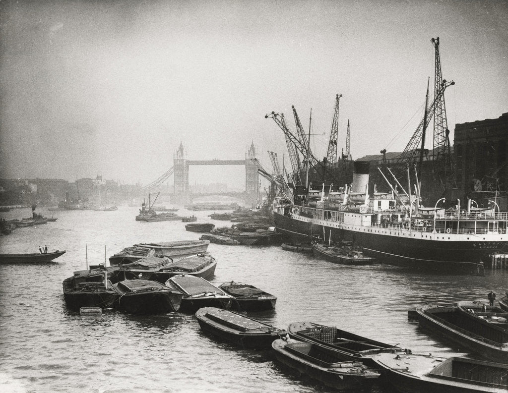 Detail of View of the busy Thames looking towards Tower Bridge, London by Anonymous