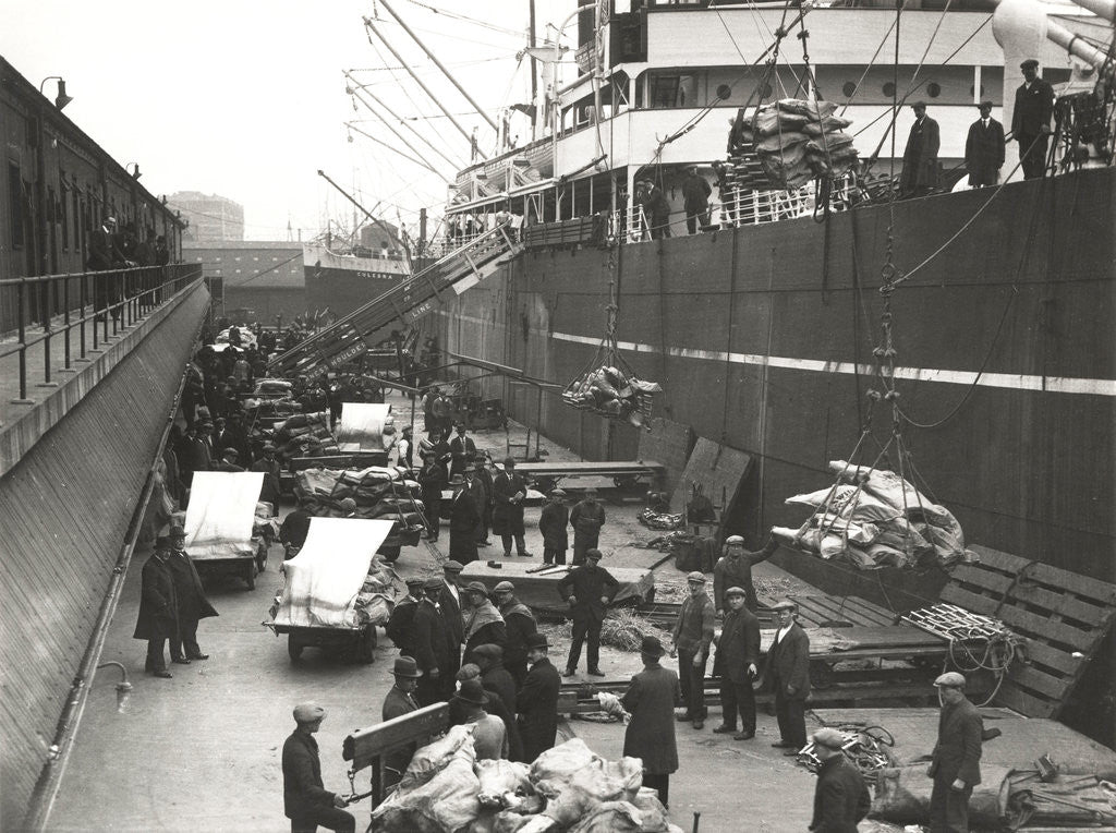 Detail of Cargo being loaded or unloaded from a ship, Royal Victoria Dock, Canning Town, London by Anonymous