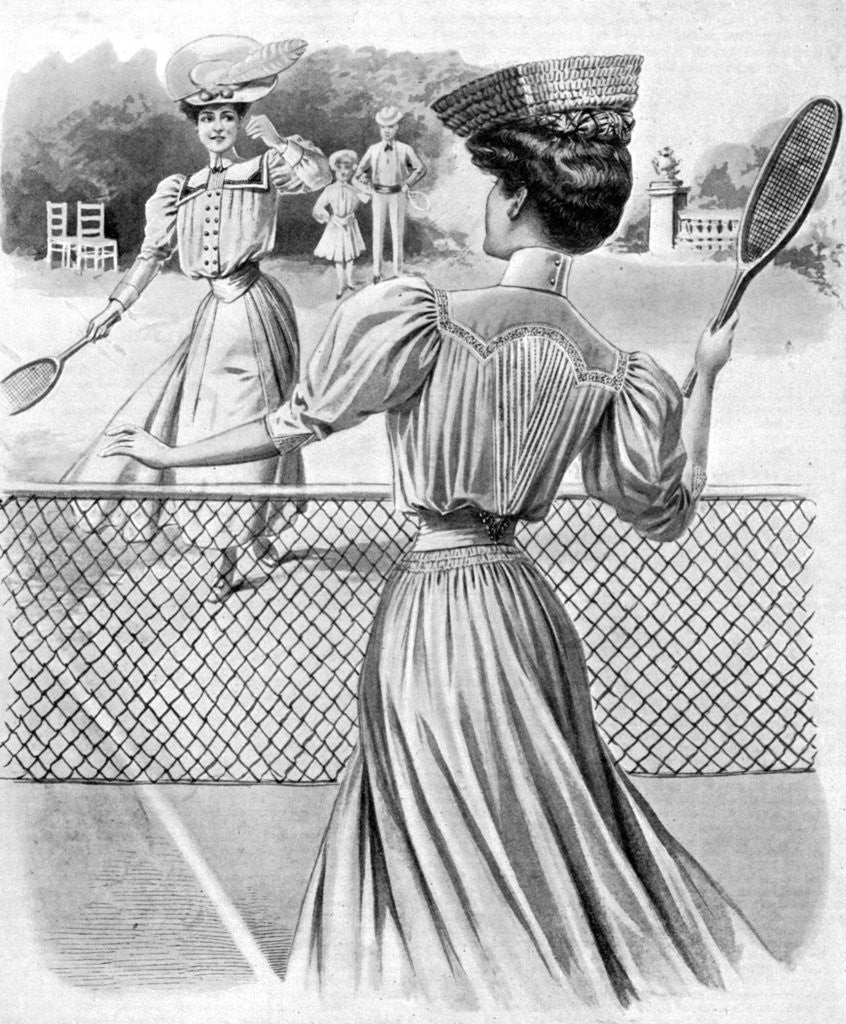Detail of Two lawn tennis costumes for October by Anonymous