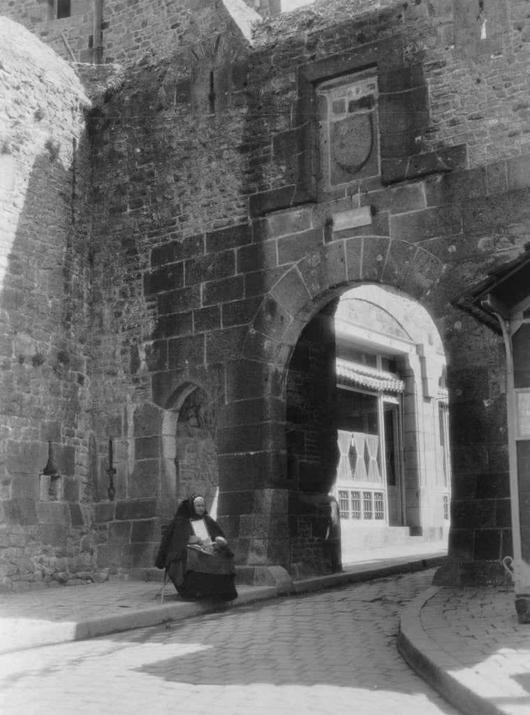 Detail of Gateway and entrance to the only street of Mont St Michel, Normandy, France by Anonymous
