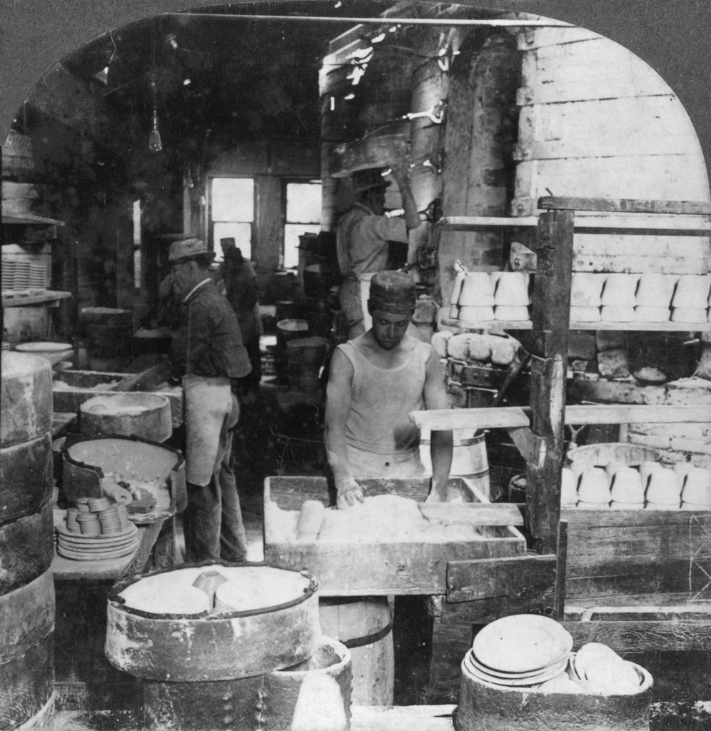 Detail of Firing tableware in the Noted Pottery Centre, Trenton, New Jersey, USA by Keystone View Company