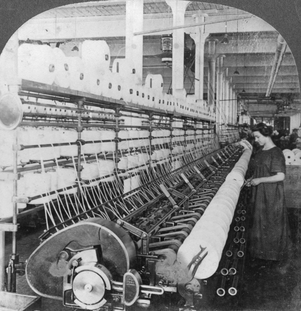 Detail of Doubling frame in a large woollen mill, Lawrence, Massachusetts, USA by Keystone View Company