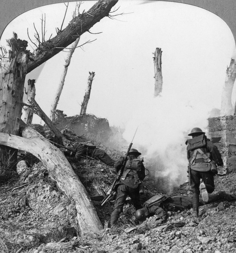 Detail of British troops attacking Germans isolated in a captured village, World War I by Realistic Travels Publishers