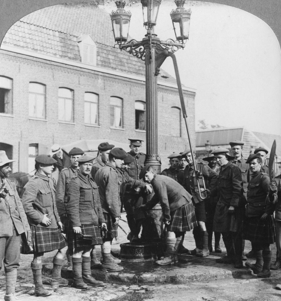 Detail of Soldiers filling their water bottles at the town pump La Gorgue, France, World War I by Realistic Travels Publishers