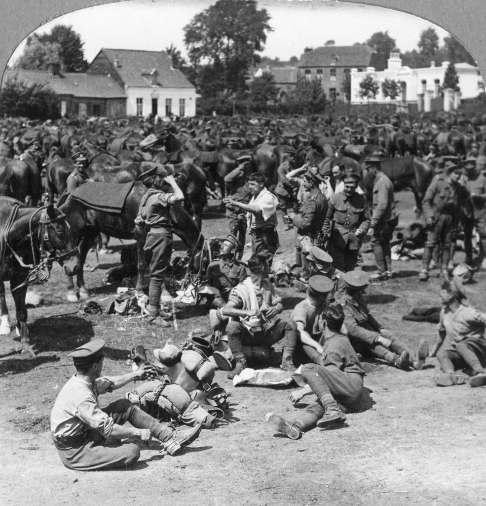 Detail of British cavalry troops resting in a French village, World War I by Realistic Travels Publishers